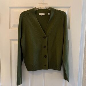 Vince Dark Olive Button-Front V-Neck Cardigan